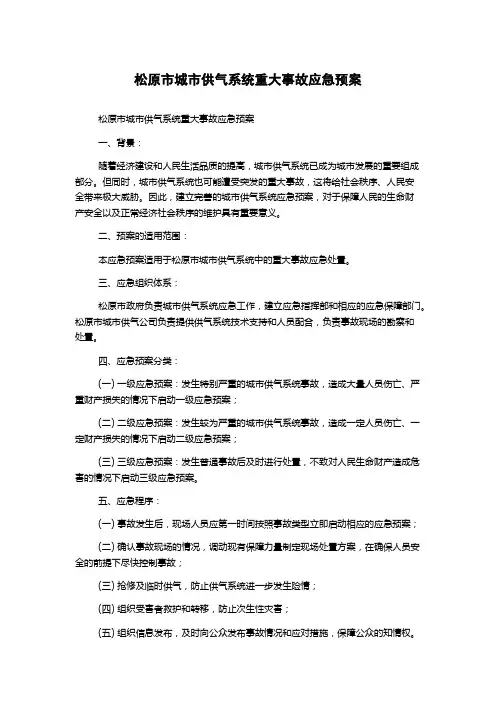 松原市城市供气系统重大事故应急预案