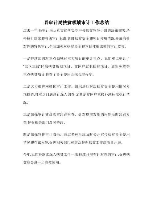 县审计局扶贫领域审计工作总结