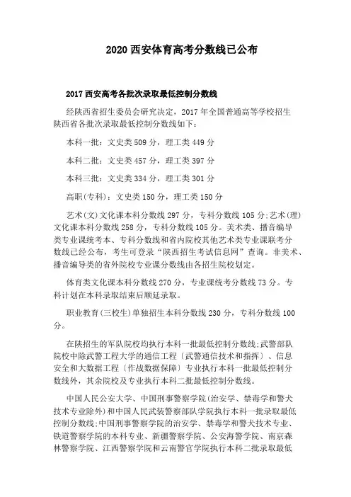 2020西安体育高考分数线已公布