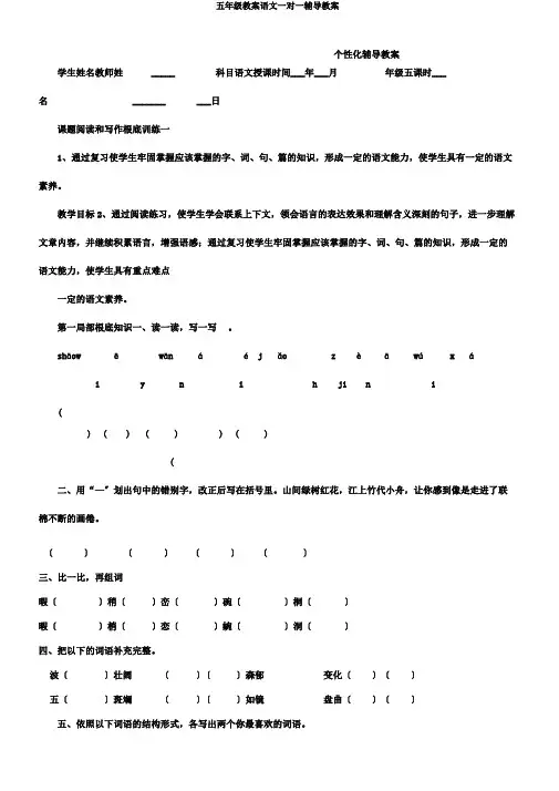 五年级教案语文一对一辅导教案