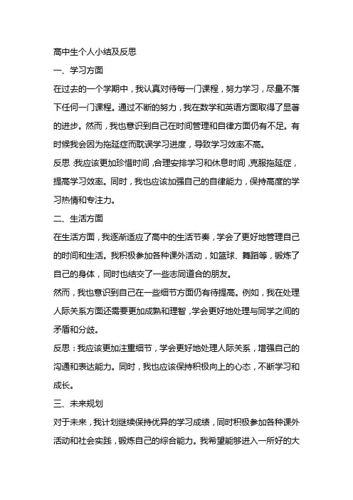高中生个人小结及反思