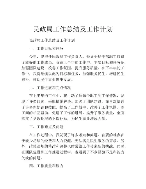 民政局工作总结及工作计划