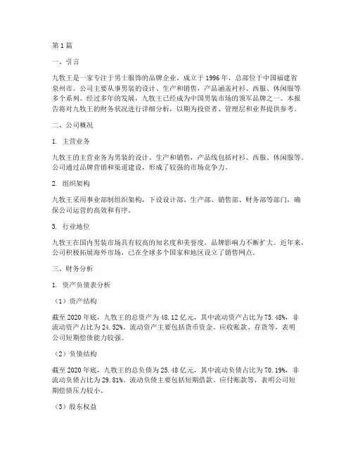 九牧王财务分析报告(3篇)