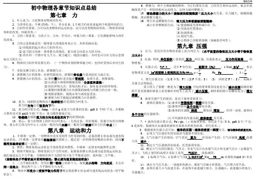 初中物理各章节知识点总结(八年级下)