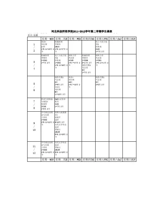 河北科技师范学院课程表