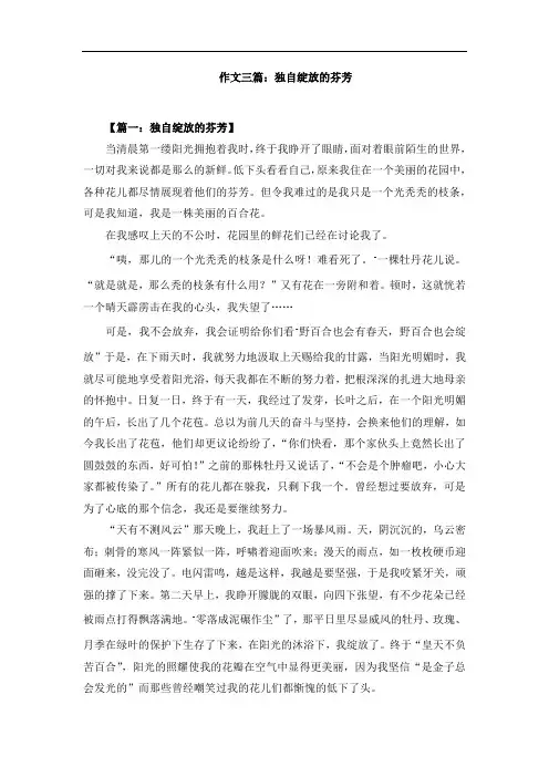 作文三篇：独自绽放的芬芳