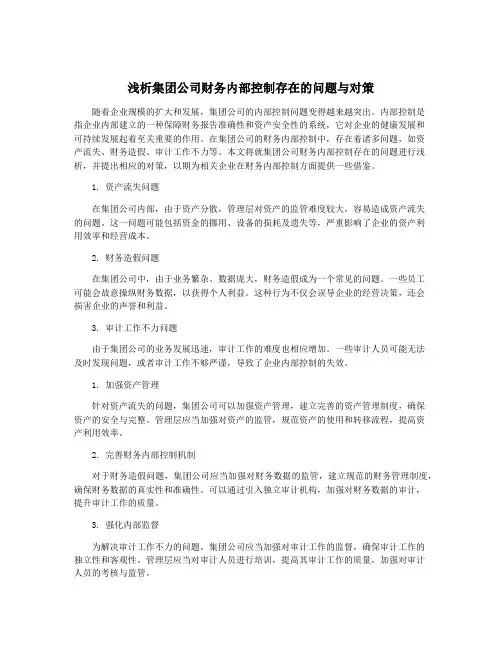 浅析集团公司财务内部控制存在的问题与对策