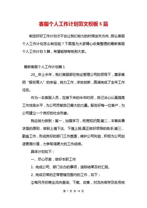 客服个人工作计划范文模板5篇