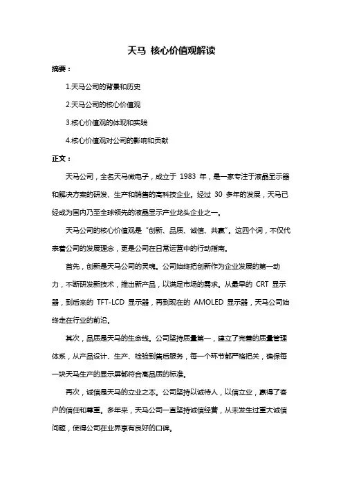 天马 核心价值观解读
