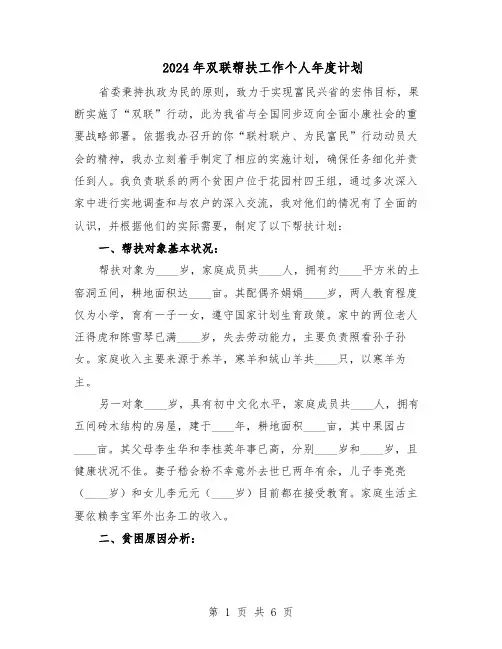 2024年双联帮扶工作个人年度计划（三篇）