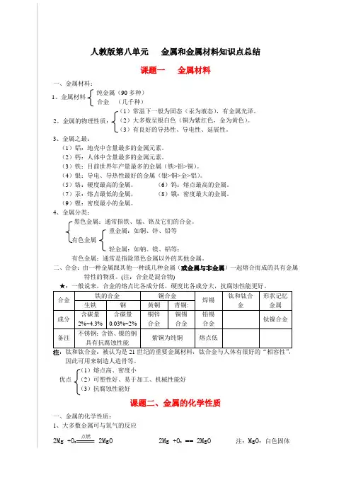 人教版九年级化学下册第八单元   金属和金属材料知识点复习总结