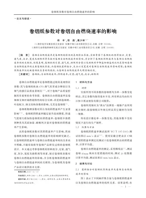 卷烟纸参数对卷烟自由燃烧速率的影响