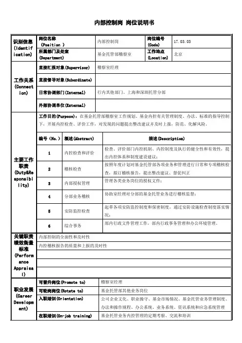内部控制岗位说明书