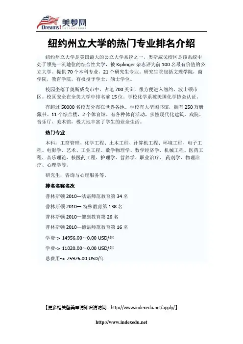 【美梦网】纽约州立大学的热门专业排名介绍