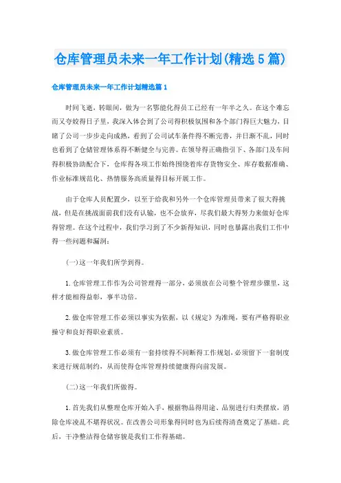 仓库管理员未来一年工作计划(精选5篇)