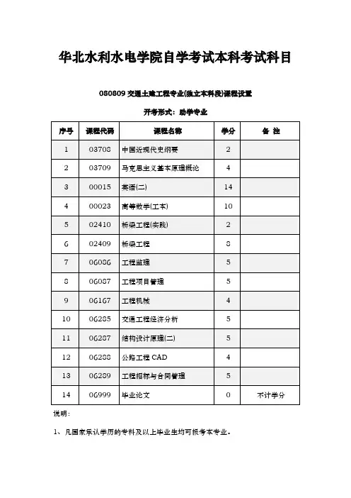 华北水利水电学院自学考试本科考试科目