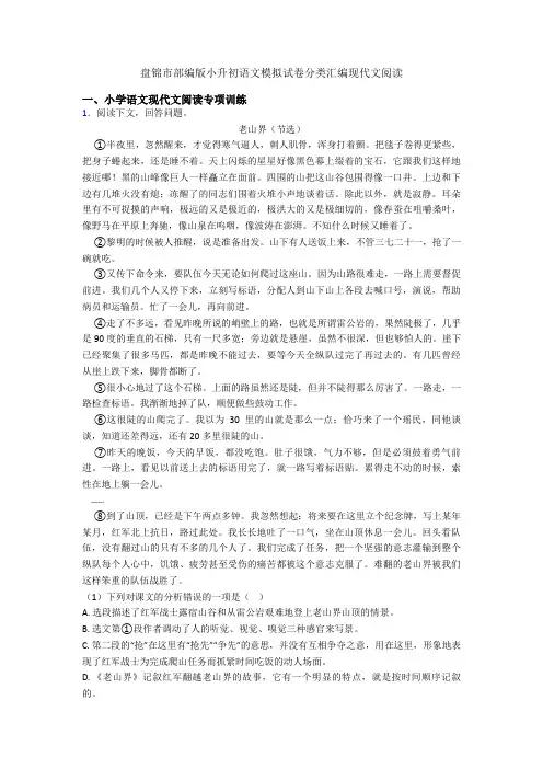 盘锦市部编版小升初语文模拟试卷分类汇编现代文阅读