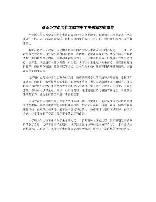 浅谈小学语文作文教学中学生想象力的培养