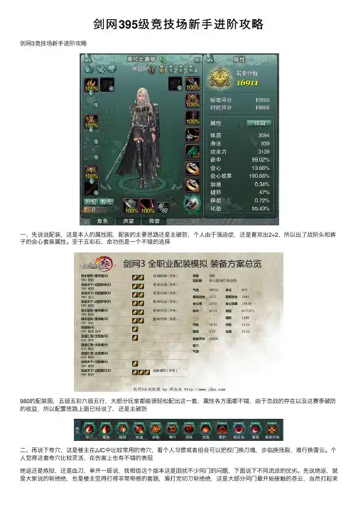 剑网395级竞技场新手进阶攻略