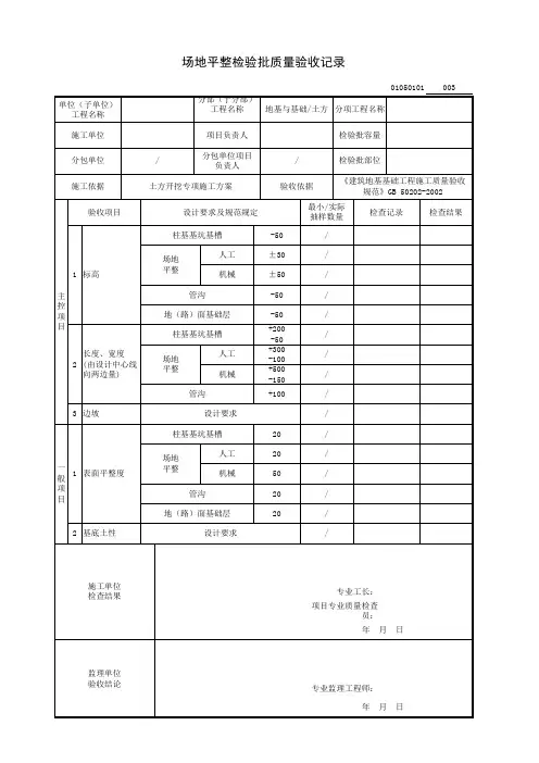 场地平整检验批质量验收记录