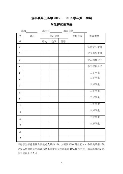 学生评优表格