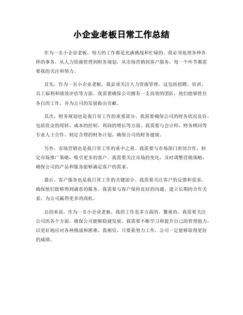 小企业老板日常工作总结