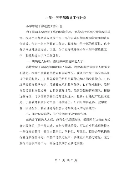 小学中层干部选拔工作计划