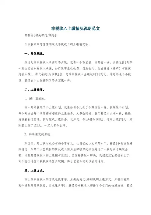 非税收入上缴情况说明范文