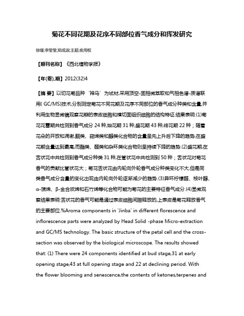 菊花不同花期及花序不同部位香气成分和挥发研究