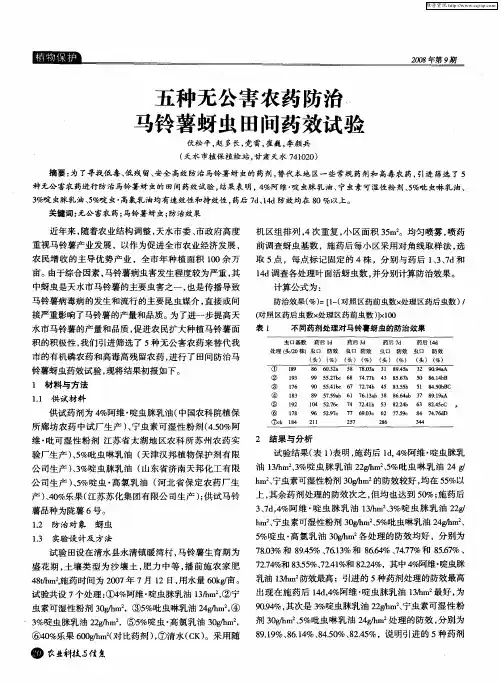 五种无公害农药防治马铃薯蚜虫田间药效试验