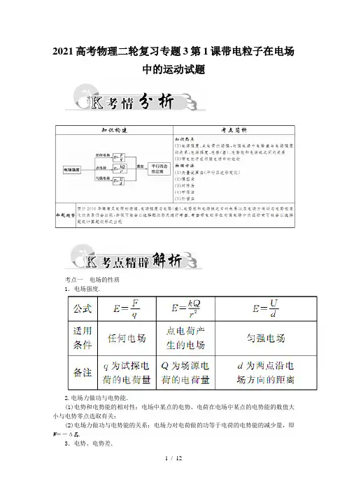 2021高考物理二轮复习专题3第1课带电粒子在电场中的运动试题