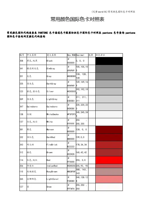 (完整word版)常用颜色国际色卡对照表