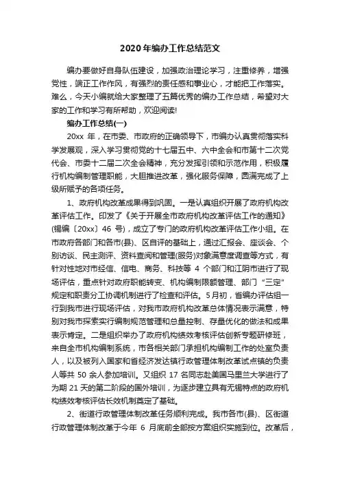 2020年编办工作总结范文