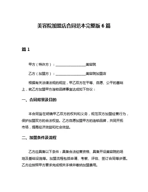 美容院加盟店合同范本完整版6篇