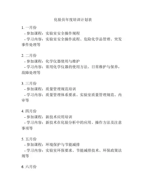 化验员年度培训计划表