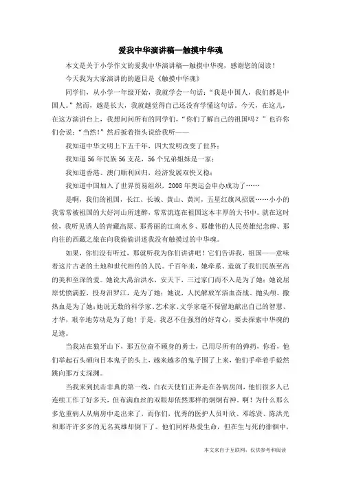 爱我中华演讲稿—触摸中华魂_小学作文
