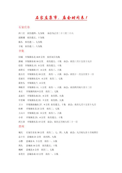 最全石家庄地区集市时间表