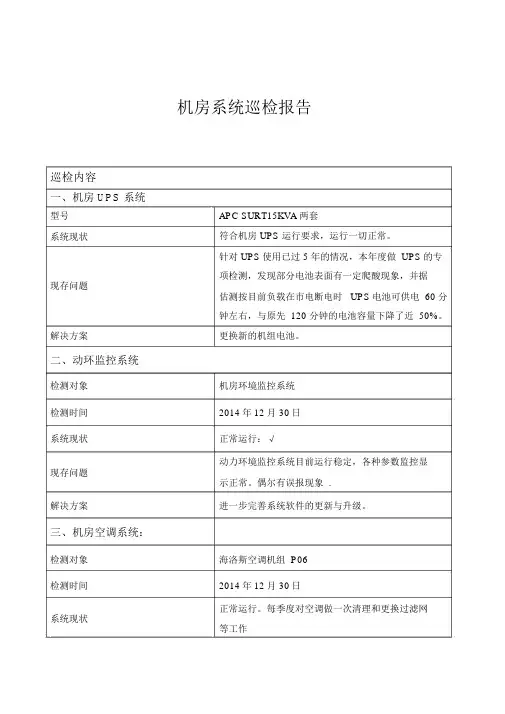 机房设备巡检报告