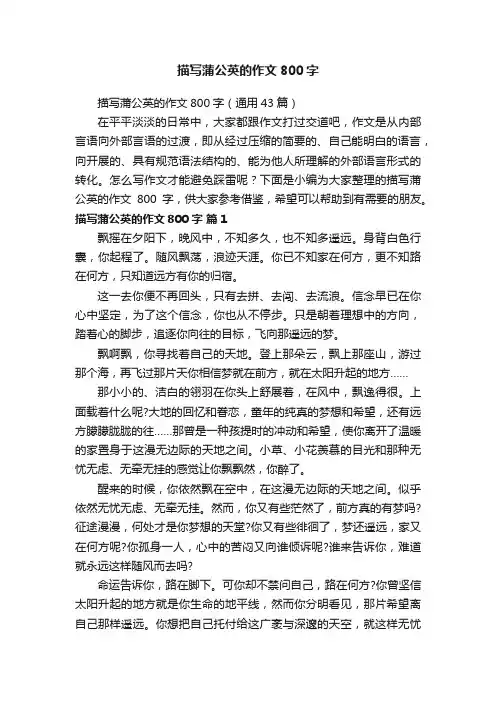 描写蒲公英的作文800字（通用43篇）