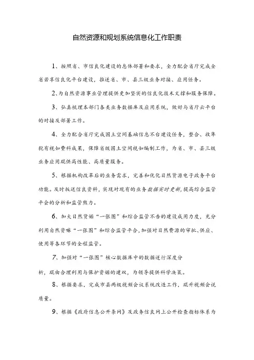 自然资源和规划系统信息化工作职责