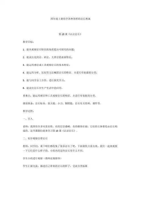 四年级上册科学各种各样的岩石教案