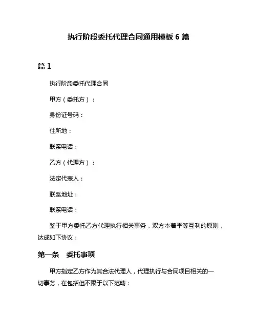 执行阶段委托代理合同通用模板6篇