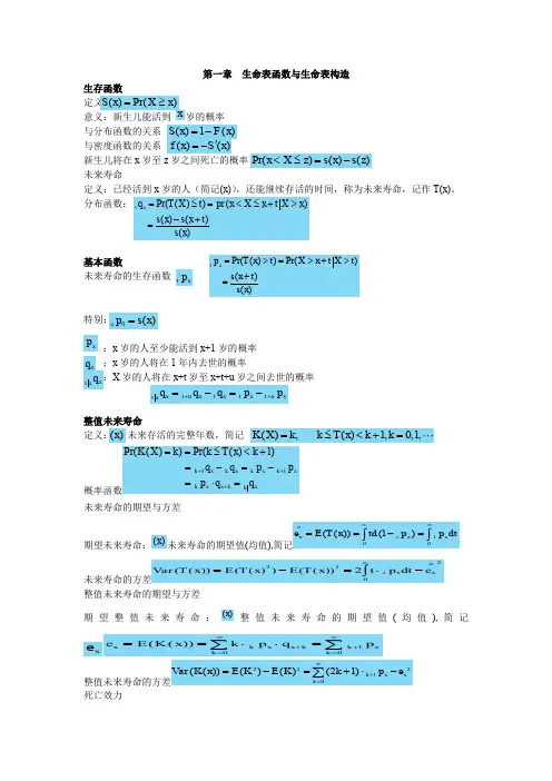 寿险精算公式集合