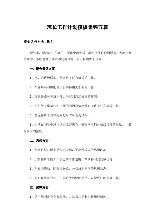班长工作计划模板集锦五篇