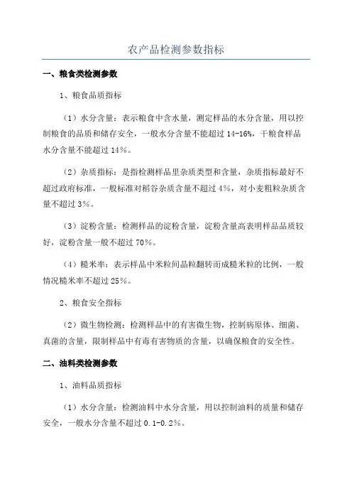 农产品检测参数指标