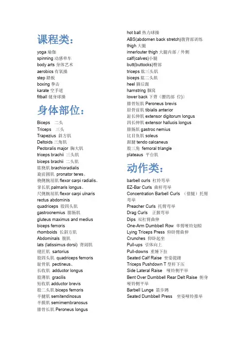健身英语词汇