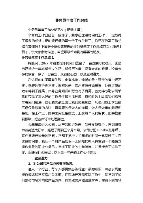 业务员年度工作总结范文（精选5篇）