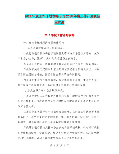 2018年度工作计划表格1与2018年度工作计划表范本汇编.doc