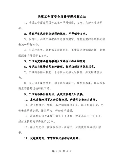采煤工作面安全质量管理考核办法（二篇）