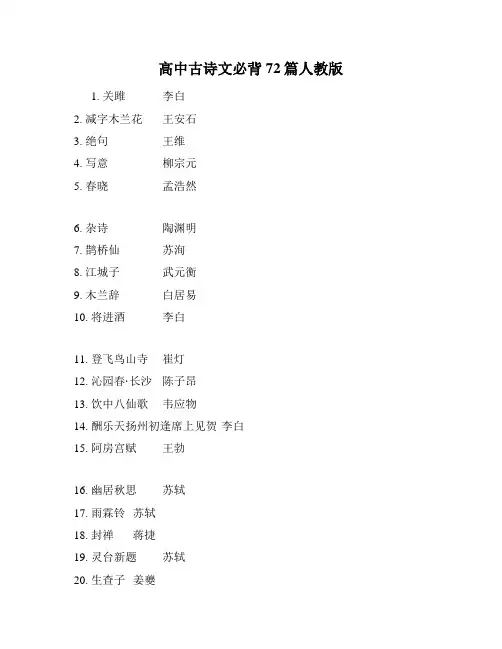 高中古诗文必背72篇人教版